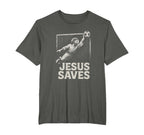 Jesus Saves Soccer Goalie Christian T-Shirt - Casual Everyday Wear Unisex