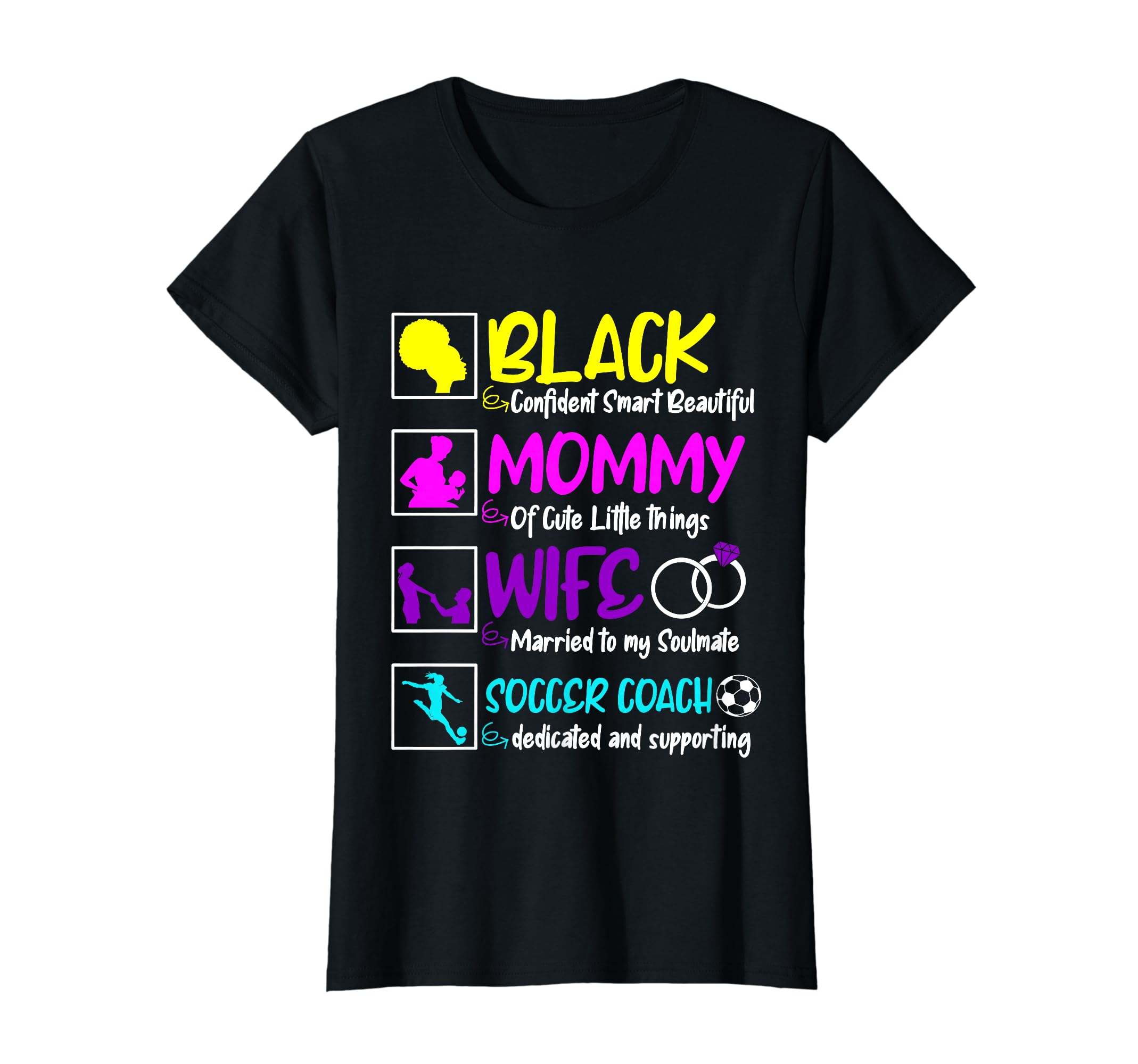 Black Mommy Wife Soccer Coach Mothers Day T-Shirt - Trendy Graphic Unisex