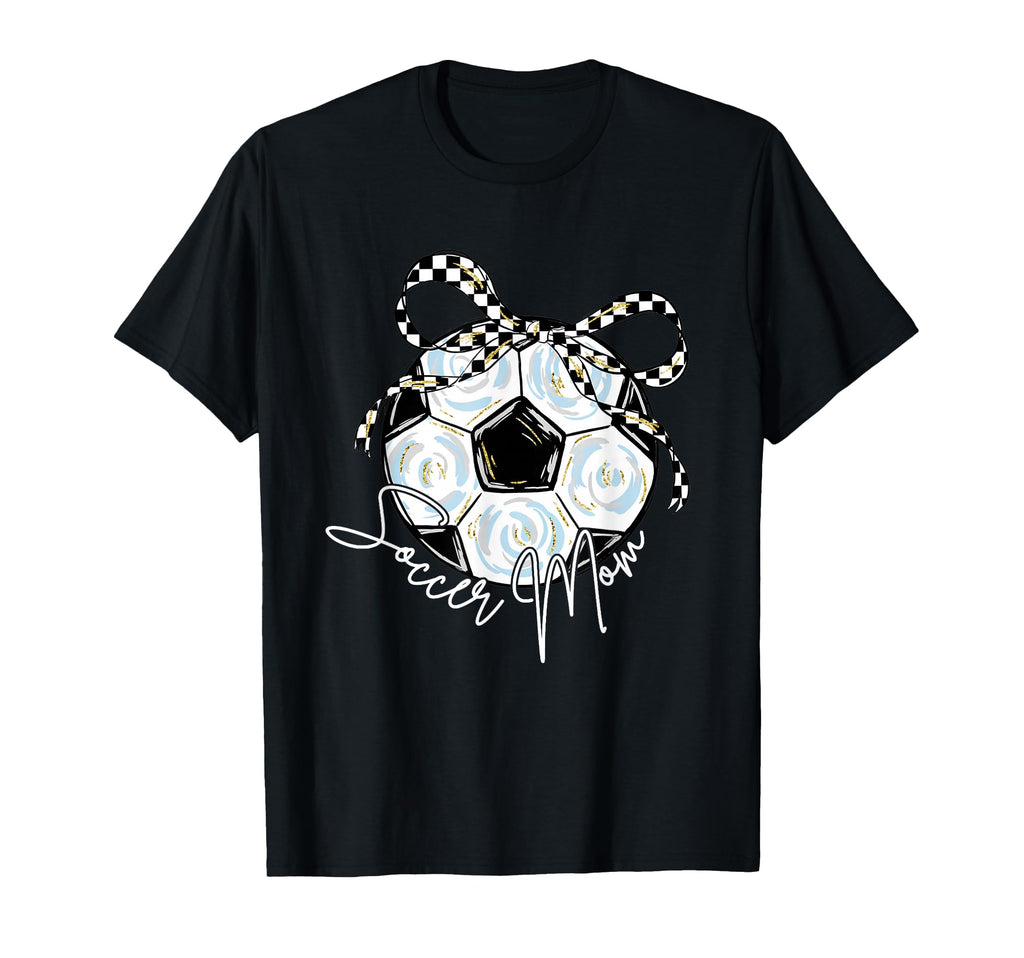 2 Sided Soccer Mom Mama Checkered T-Shirt - Graphic Print for Adults