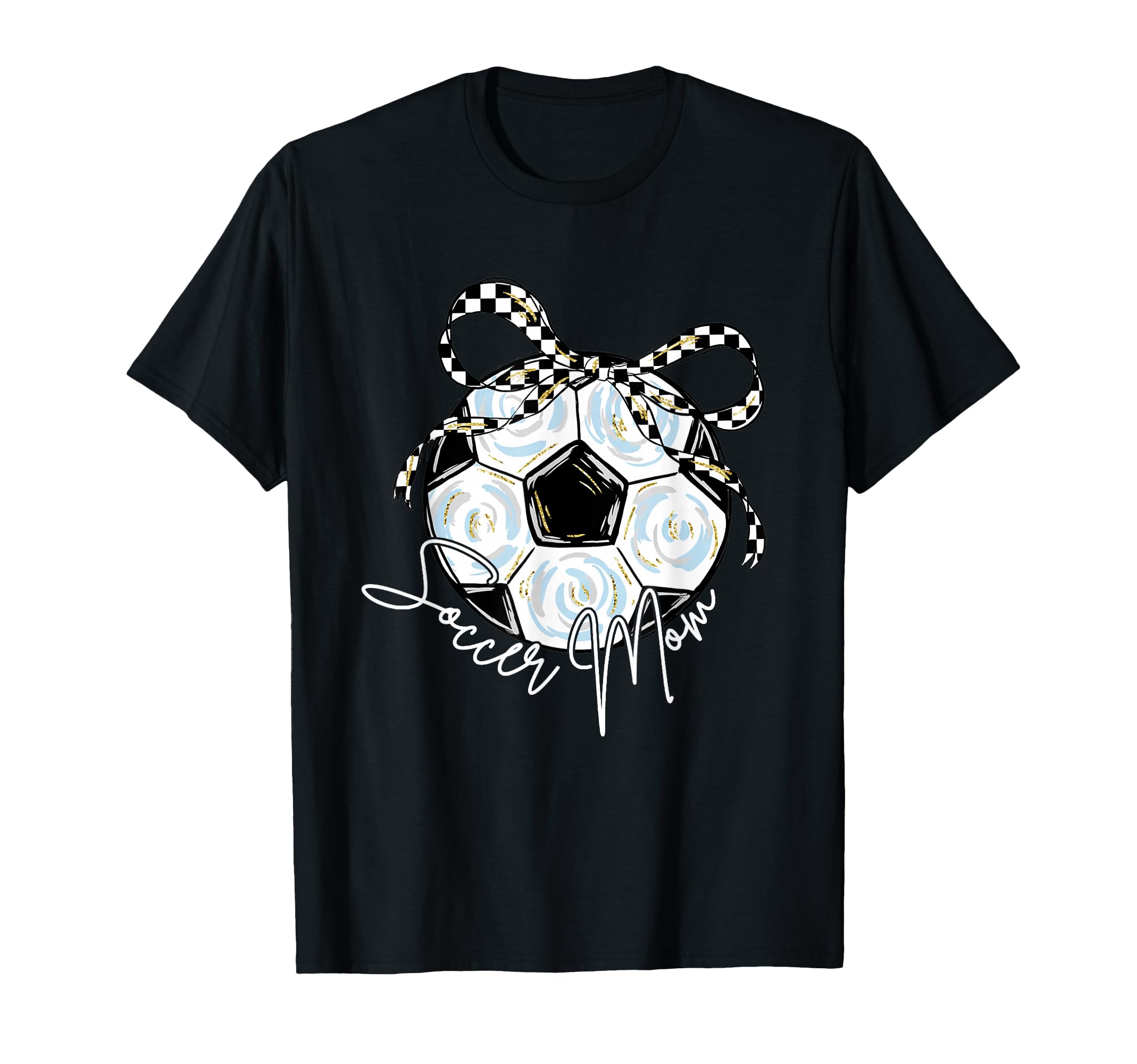 2 Sided Soccer Mom Mama Checkered T-Shirt - Graphic Print for Adults