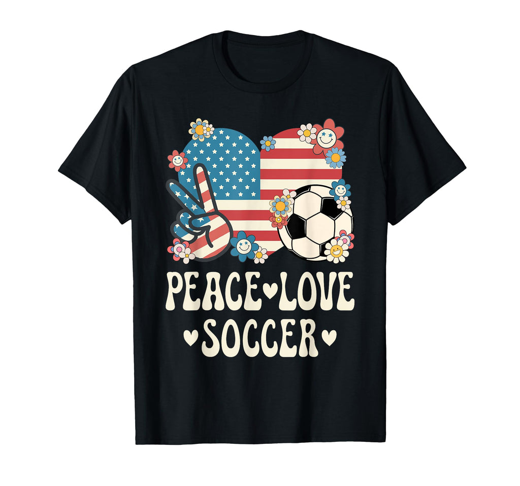 Peace Love Soccer Lover American T-Shirt - Aesthetic Graphic Men Women