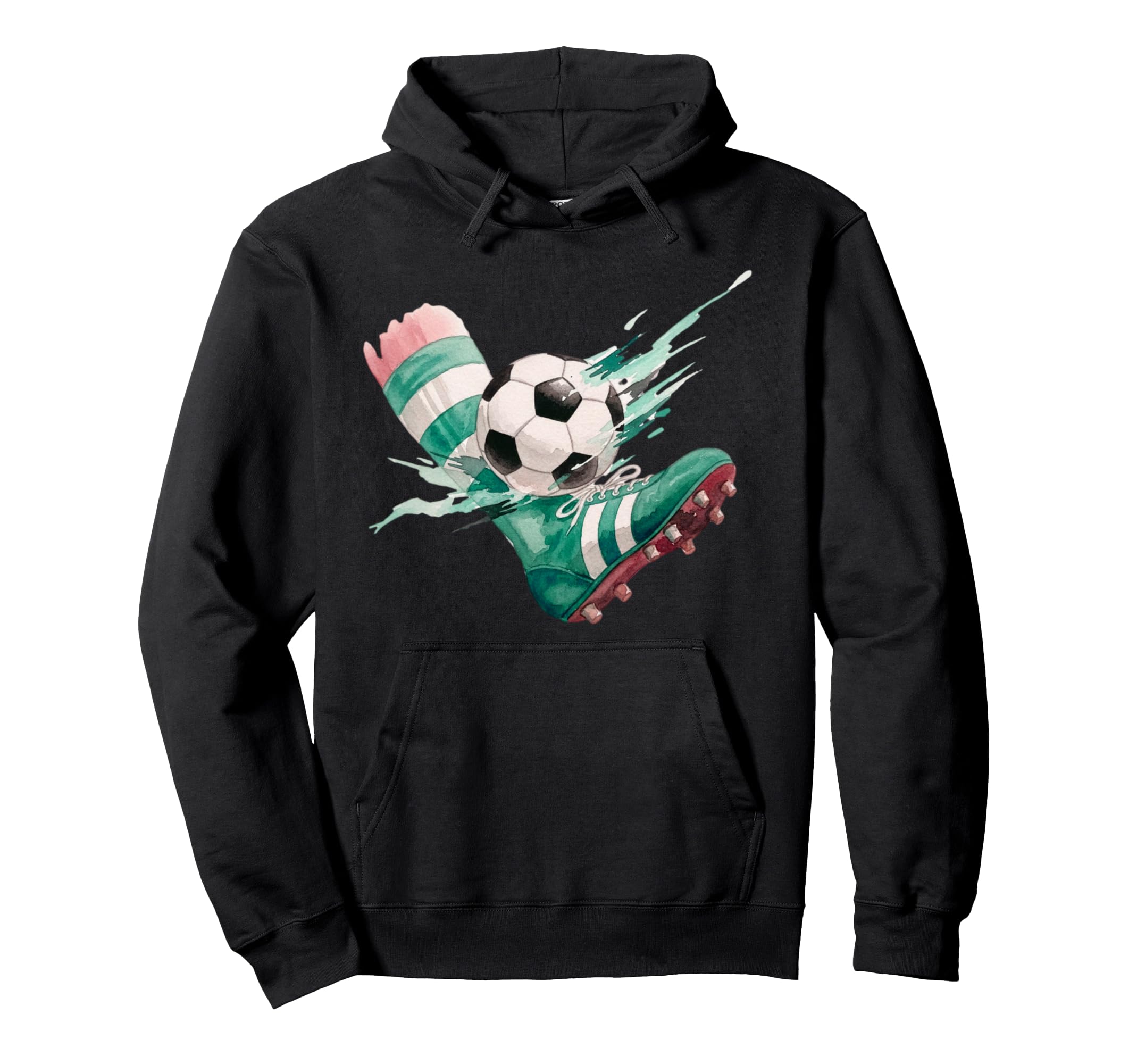 Watercolor Soccer Ball Action Kick Art Hoodie - Graphic Print Men Women