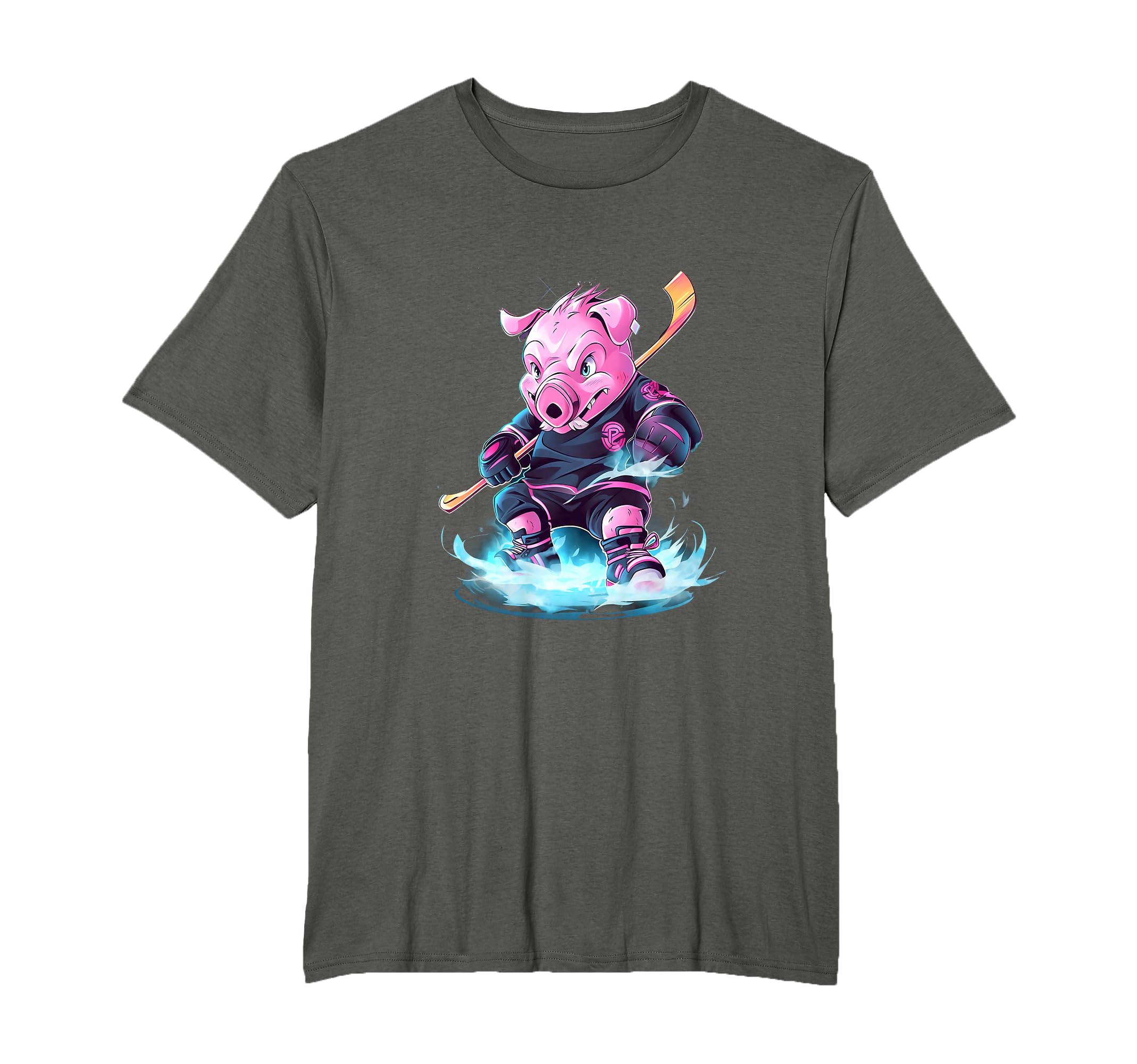 Pig Ice Hockey Player Hockey Stick T-Shirt - Streetwear Style for Adults