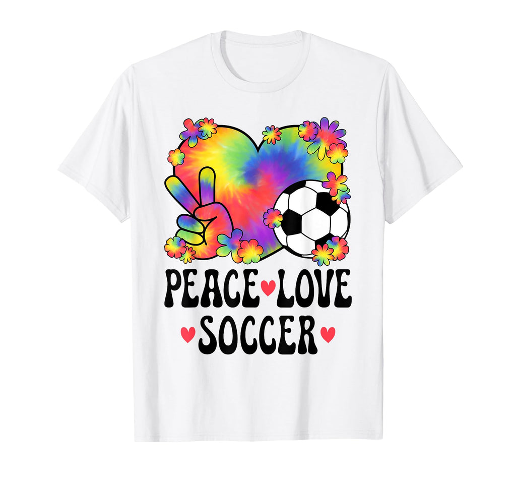 Peace Love Soccer Lover 60S 70S Hippie T-Shirt - Graphic Print for Adults