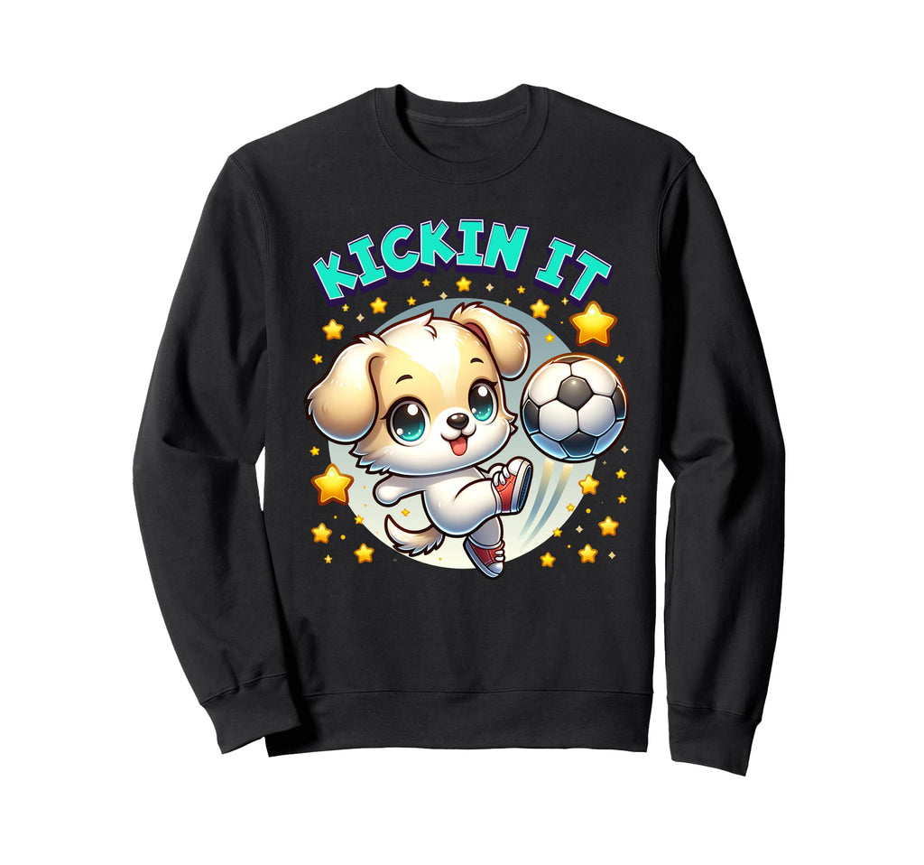 Kickin It Soccer Player Puppy Dog Sweatshirt - Fun Novelty Design Unisex