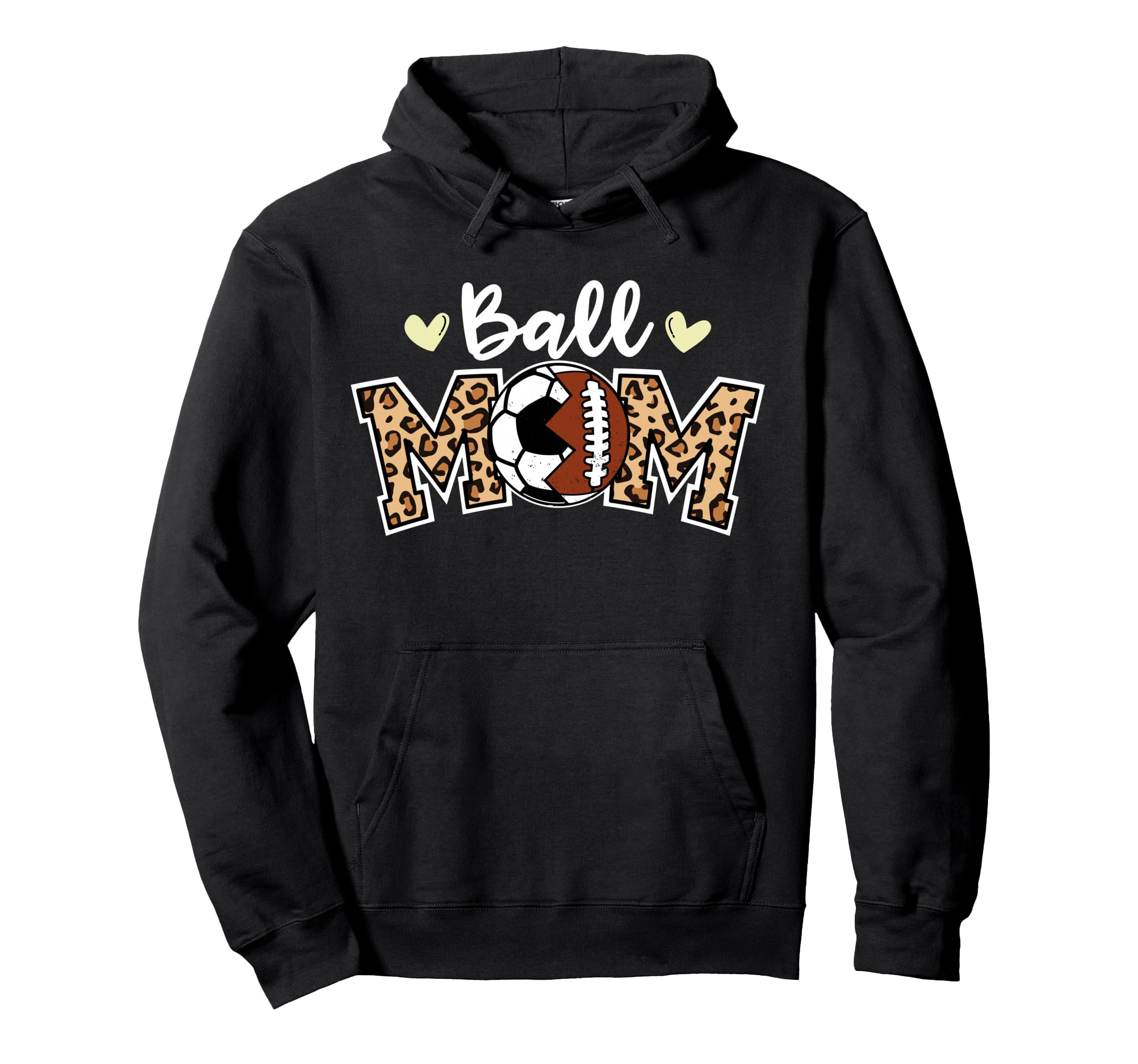 Ball Mom Leopard Funny Soccer Hoodie - Casual Everyday Wear for Adults