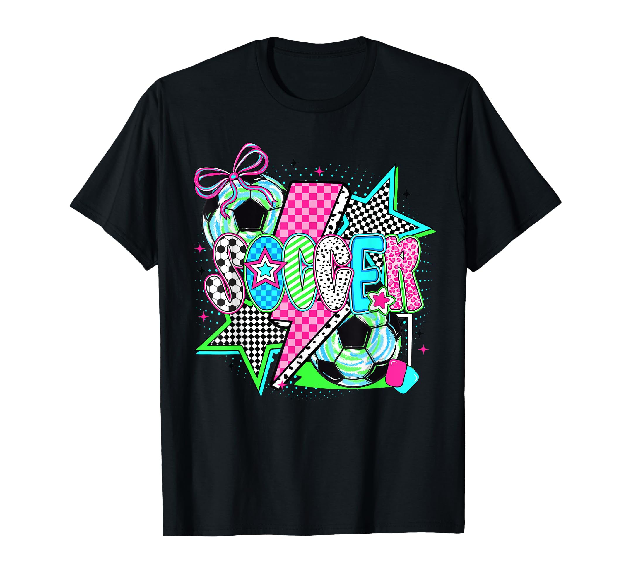 Soccer Bow Checkered Soccer Lovers T-Shirt - Aesthetic Graphic Unisex