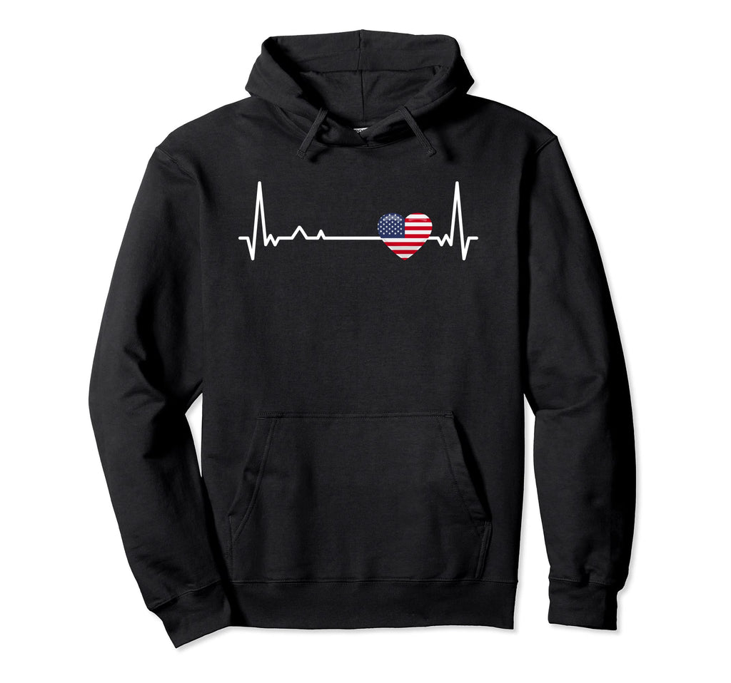 Heartbeat Usa Flag Soccer Fan Hoodie - Aesthetic Graphic Unisex