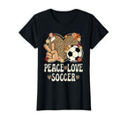 Peace Love Soccer Lover Leopard T-Shirt - Casual Everyday Wear Unisex