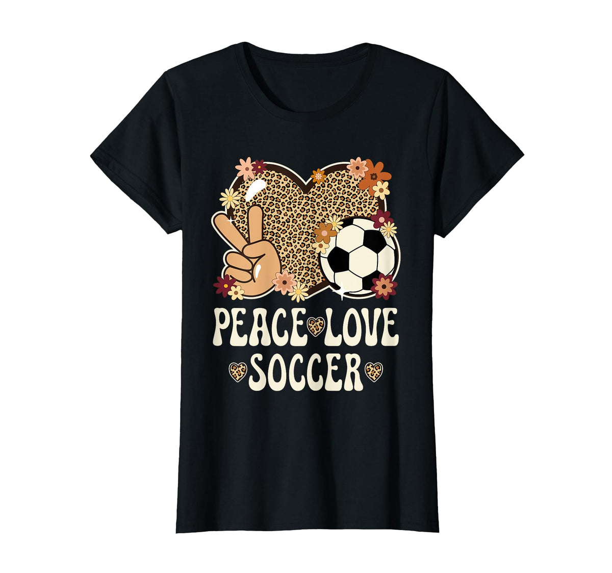 Peace Love Soccer Lover Leopard T-Shirt - Casual Everyday Wear Unisex
