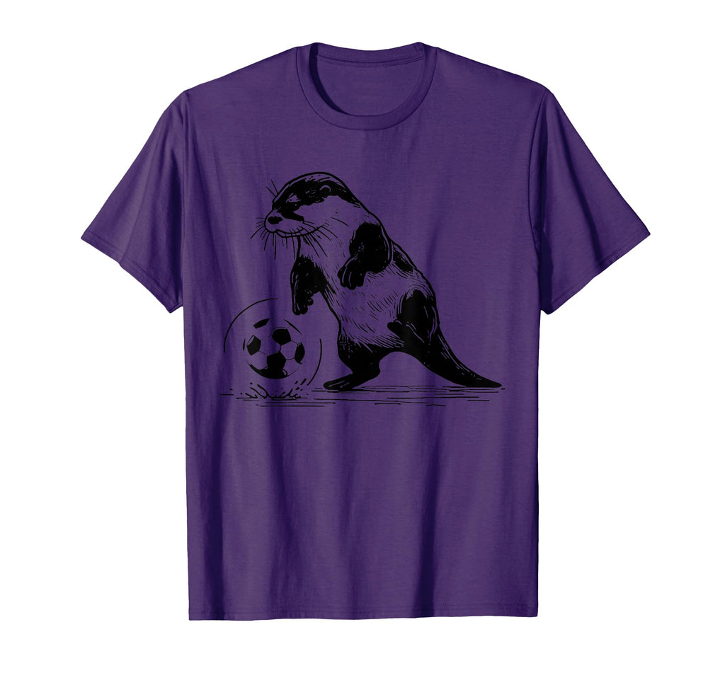 Otter Playing Soccer Funny Animal Sport T-Shirt - Minimalist Print Unisex