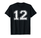 Number 12 Twelve Distressed Sports T-Shirt - Aesthetic Graphic for Adults