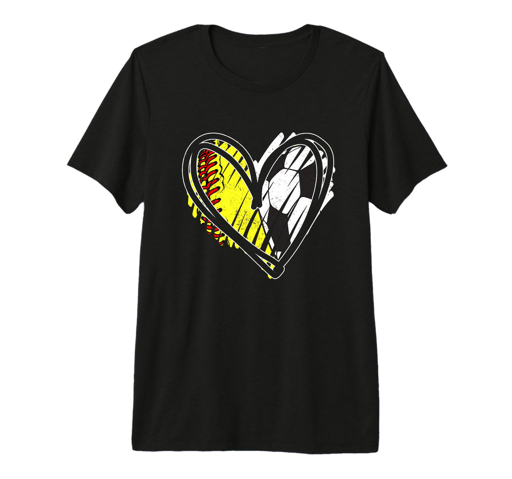 Softball Soccer Ball Heart Love Tri T-Shirt - Custom Art Print for Adults