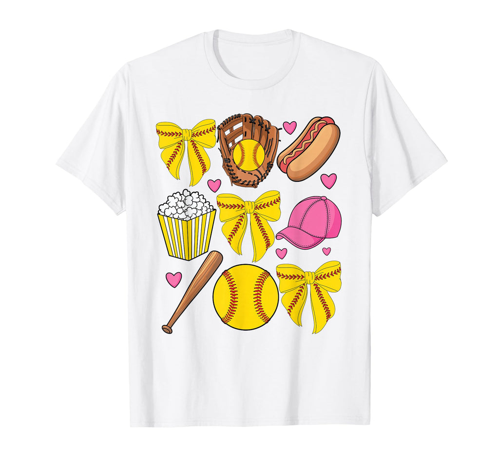 Softball Coquette Bow Softball Mom T-Shirt - Graphic Print for Adults