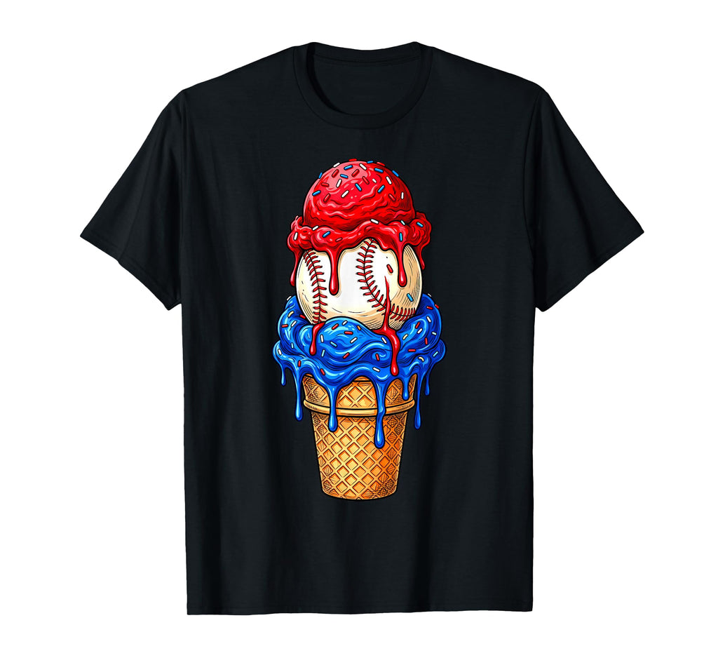 American Distressed Baseball Ice Cream T-Shirt - Graphic Print for Adults