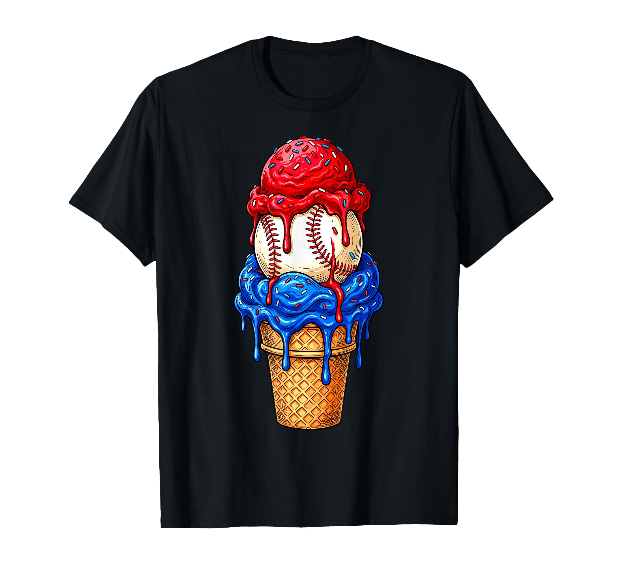 American Distressed Baseball Ice Cream T-Shirt - Graphic Print for Adults