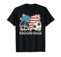 Peace Love Soccer Lover American Flag T-Shirt - Graphic Print Unisex