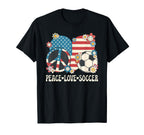 Peace Love Soccer Lover American Flag T-Shirt - Graphic Print Unisex