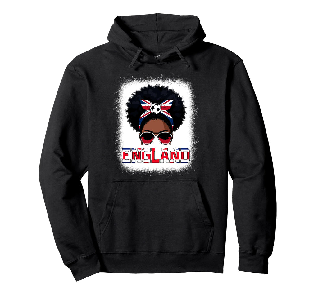 England Messy Bun Black Soccer Hoodie - Casual Everyday Wear for Adults