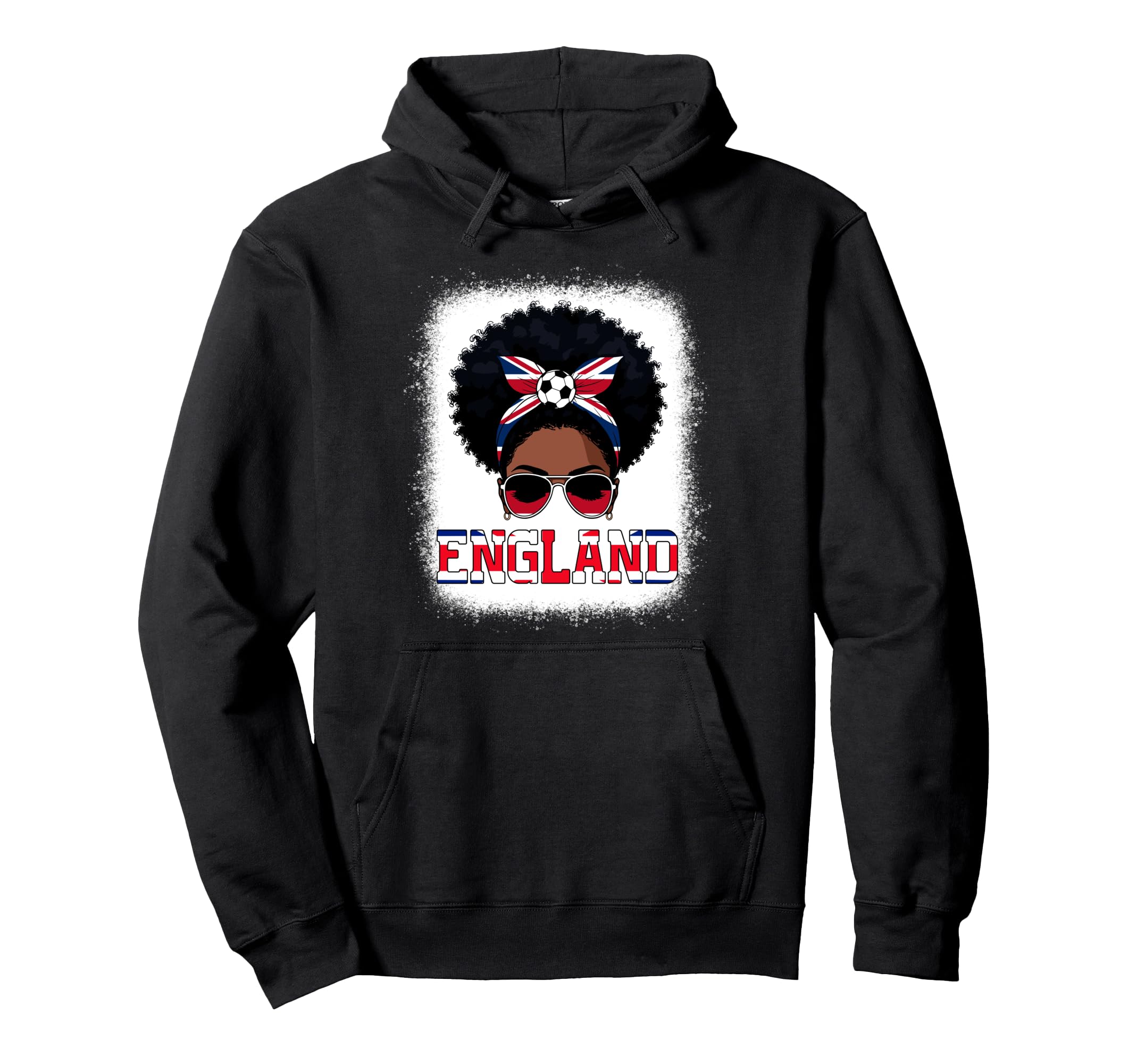 England Messy Bun Black Soccer Hoodie - Casual Everyday Wear for Adults