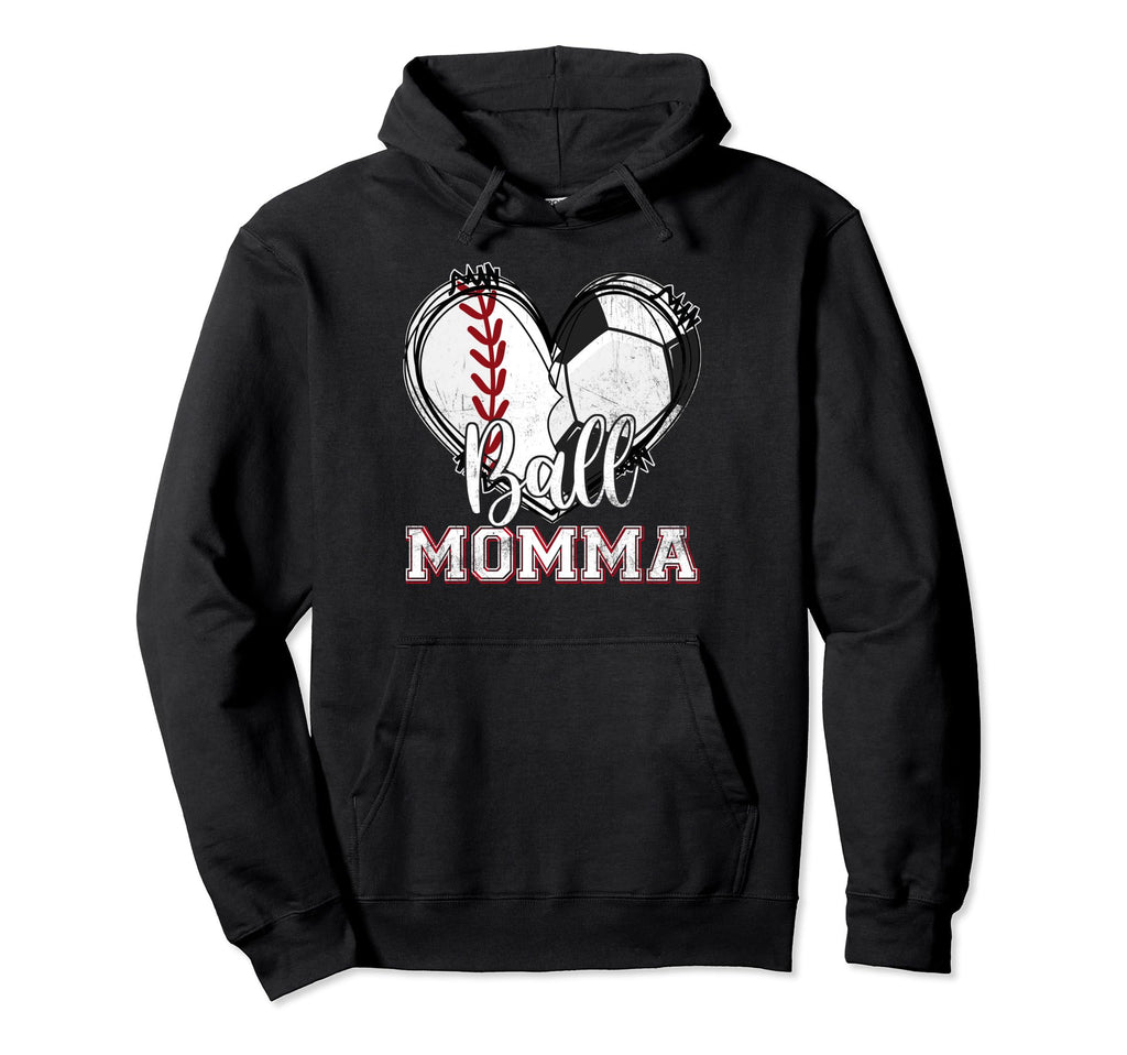 Ball Momma Baseball Soccer Heart Mom Hoodie - Minimalist Print for Adults