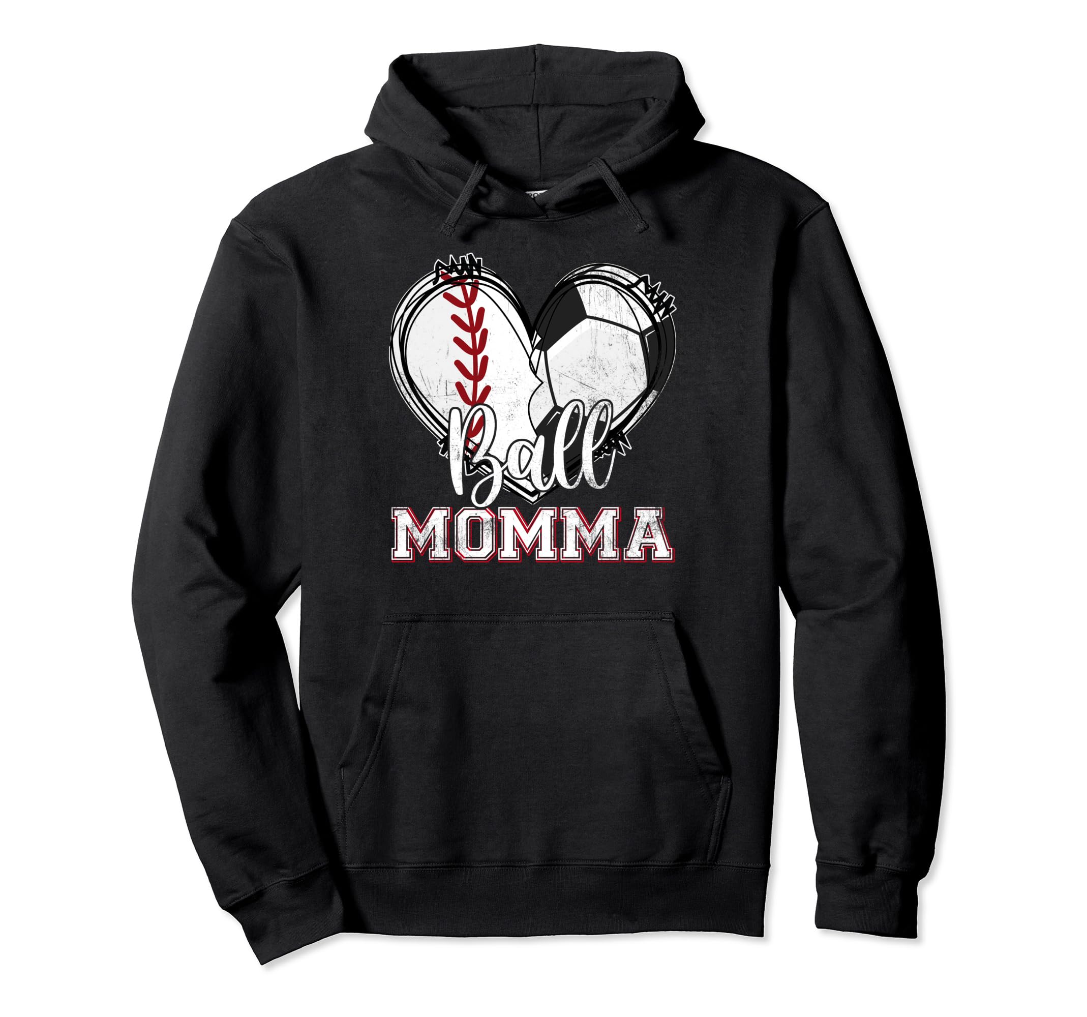 Ball Momma Baseball Soccer Heart Mom Hoodie - Minimalist Print for Adults