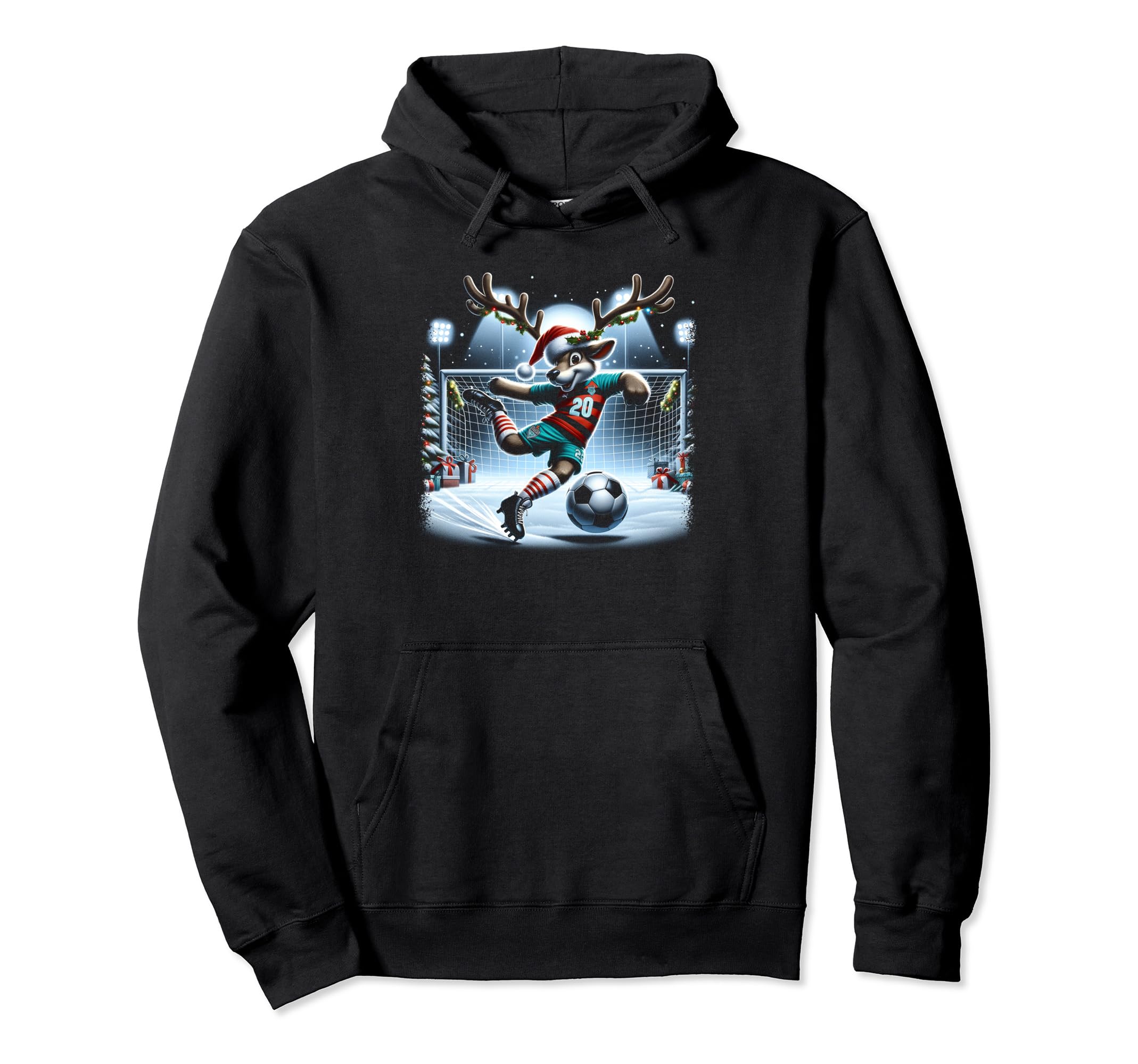 Holiday Striker Reindeer Soccer Snowy Hoodie - Aesthetic Graphic Unisex