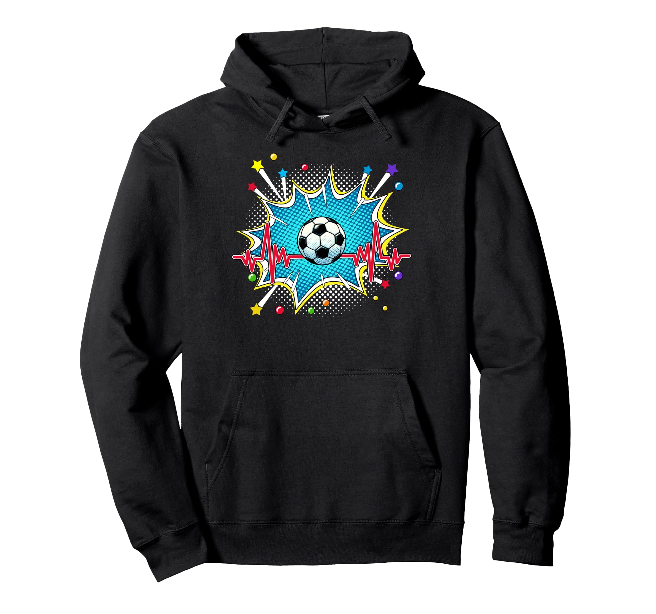 Soccer Pop Art Comic Heartbeat Hoodie - Casual Everyday Wear Unisex