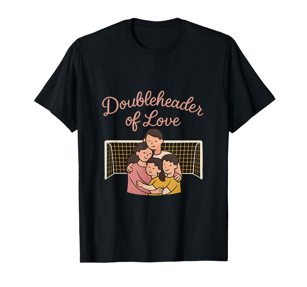 Doubleheader Love Soccer Family T-Shirt - Fun Novelty Design for Adults