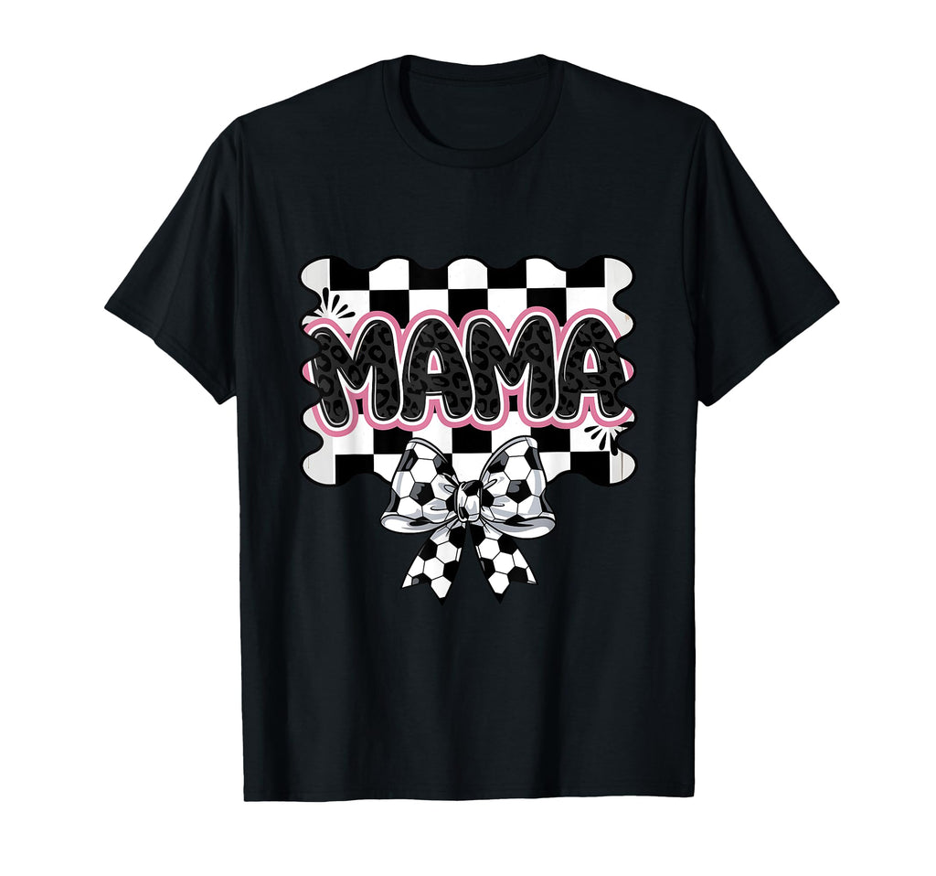 Checkered Soccer Mama Bow Leopard T-Shirt - Fun Novelty Design Men Women