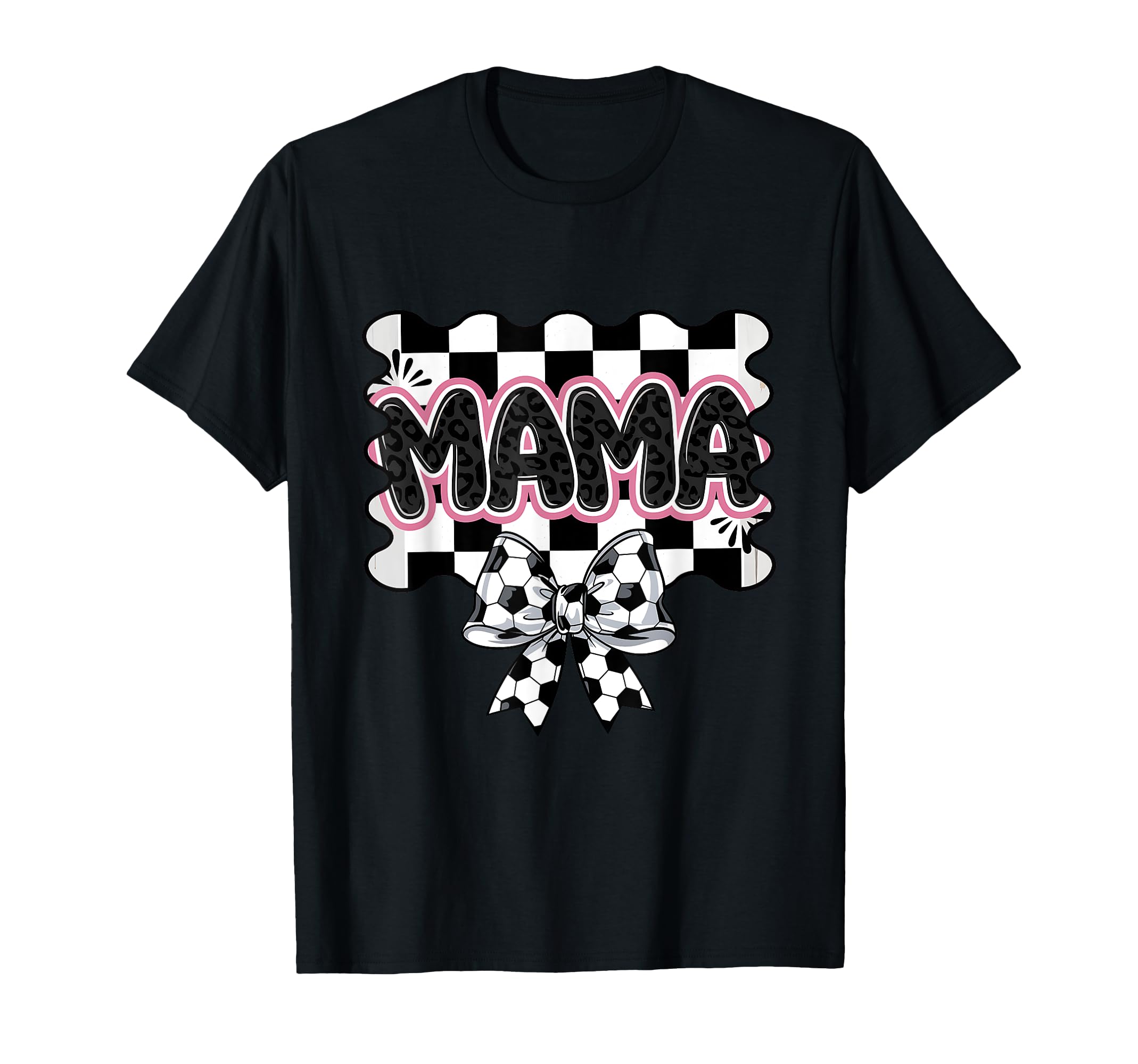 Checkered Soccer Mama Bow Leopard T-Shirt - Fun Novelty Design Men Women