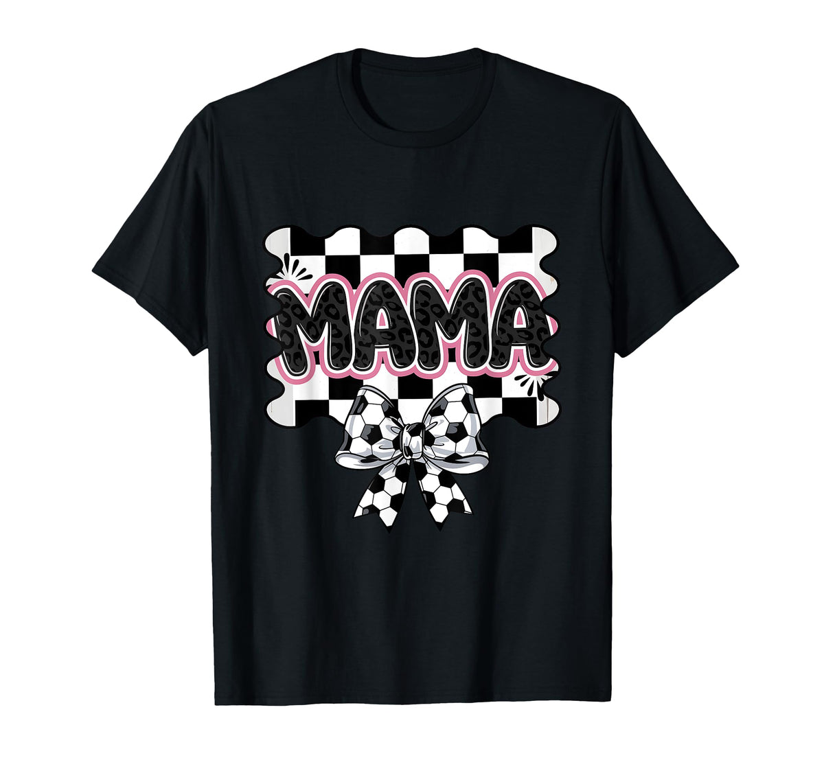 Checkered Soccer Mama Bow Leopard T-Shirt - Graphic Print for Adults