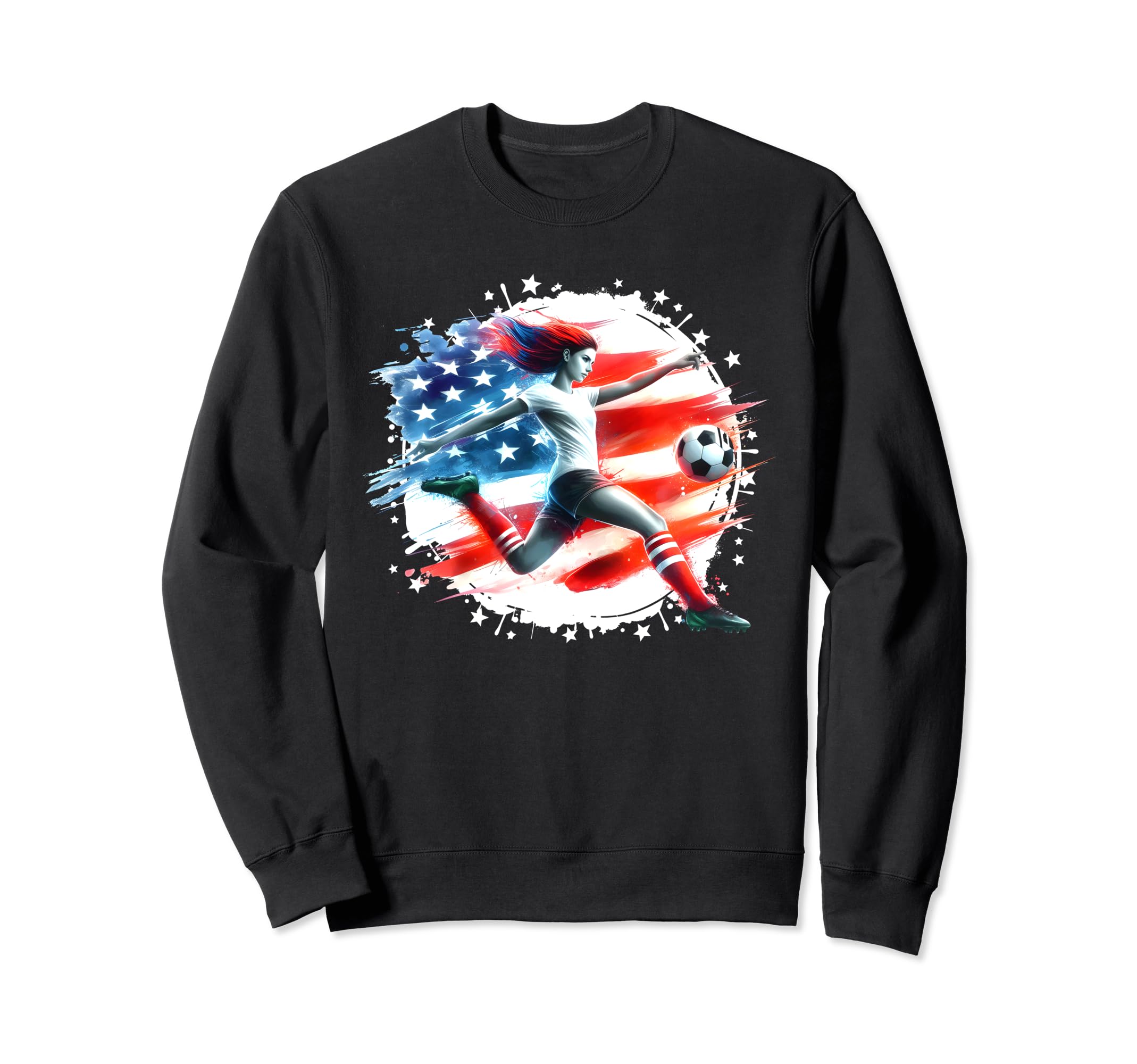 American Flag Soccer Player Womens Sweatshirt - Novelty Apparel Men Women