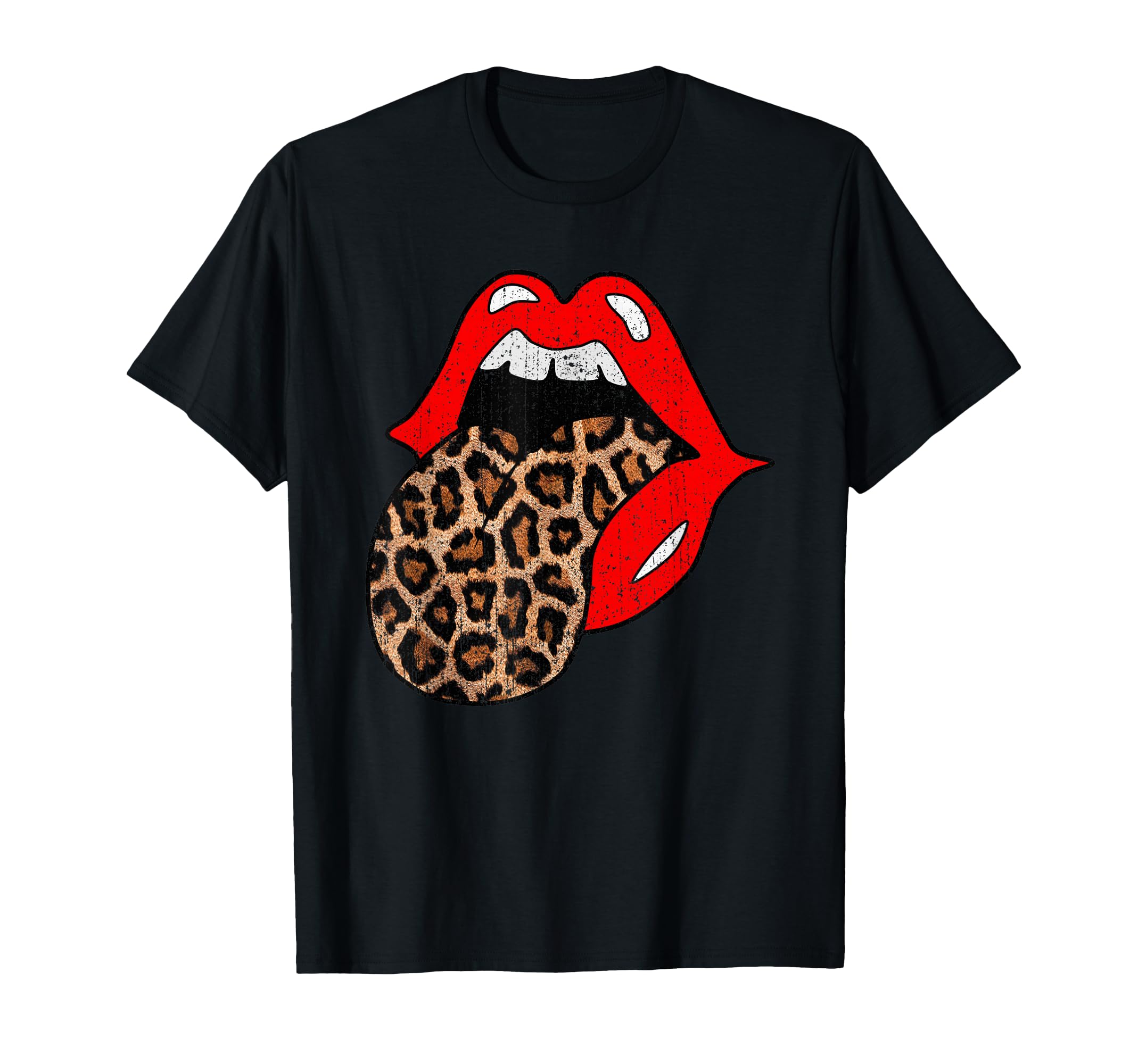 Red Lips Leopard Tongue Trendy Animal T-Shirt - Graphic Print Men Women