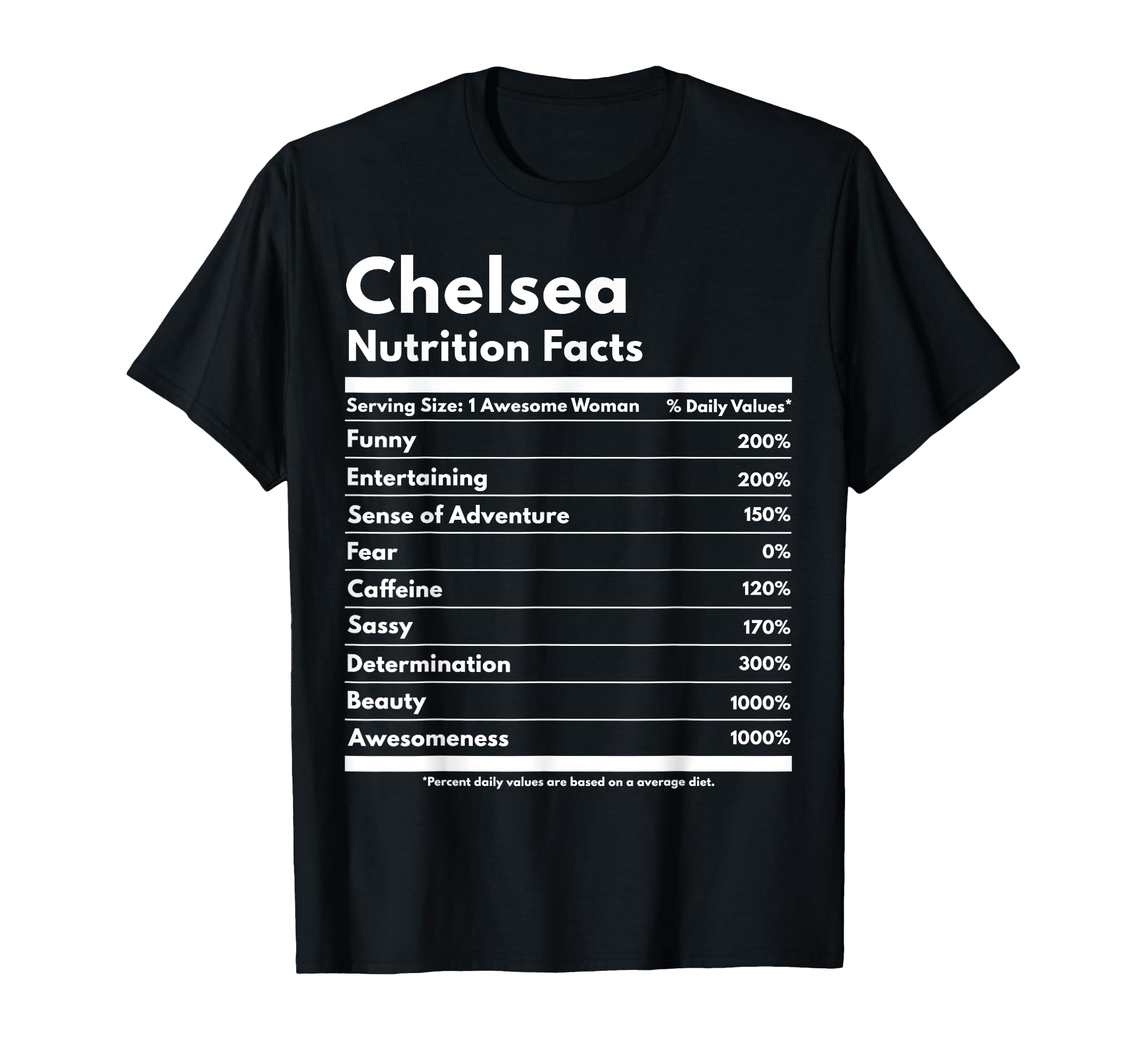 Chelsea Nutrition Facts Gift Funny T-Shirt - Graphic Print for Adults