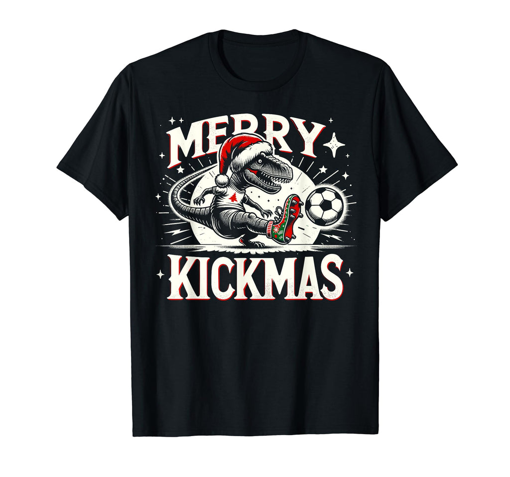 Soccer Dinosaur T Rex Merry T-Shirt - Casual Everyday Wear for Adults