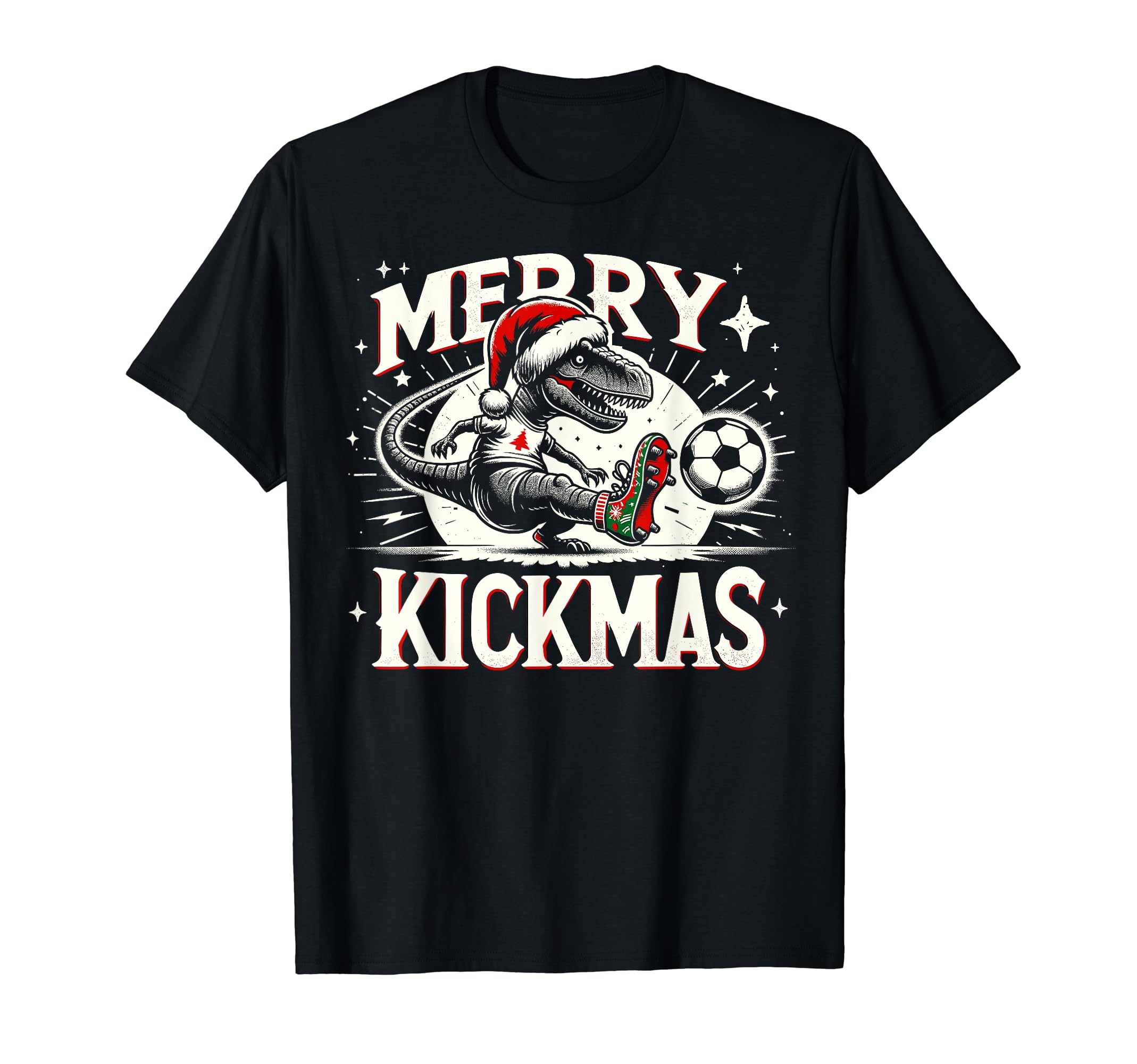 Soccer Dinosaur T Rex Merry T-Shirt - Casual Everyday Wear for Adults