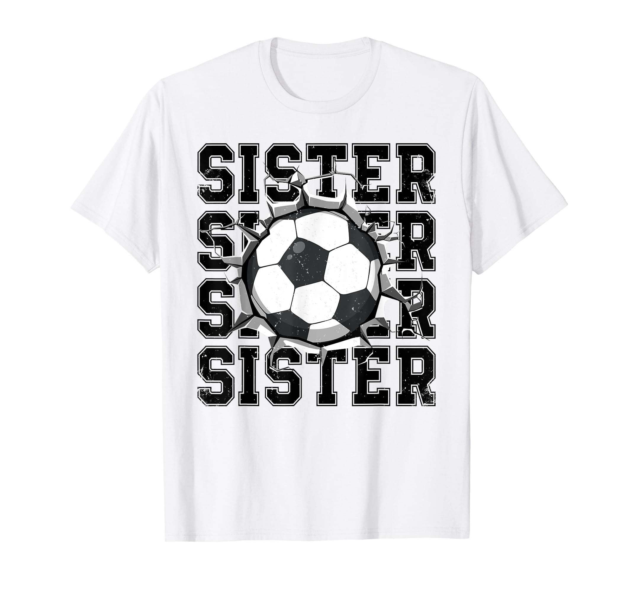 Soccer Sister Cracked Wall Family T-Shirt - Unique Graphic for Adults