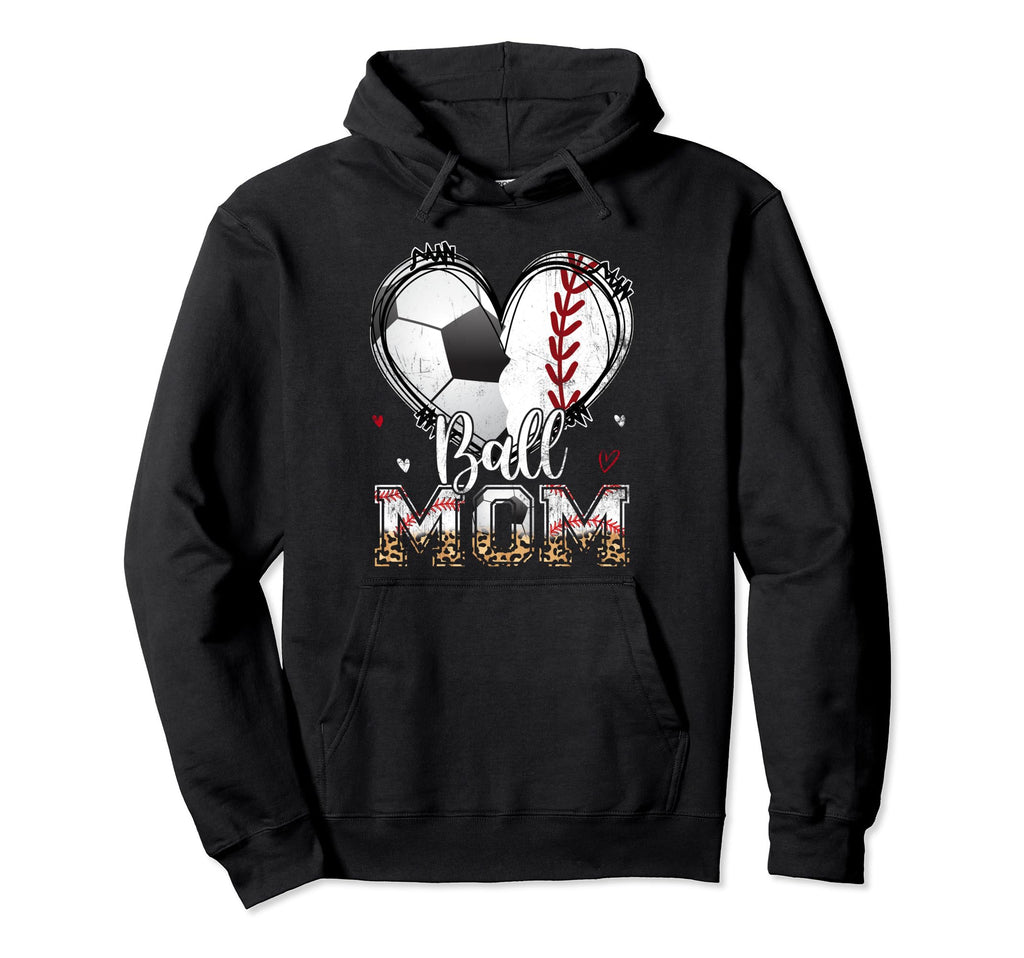 Ball Mom Baseball Soccer Heart Leopard Hoodie - Unique Graphic Men Women