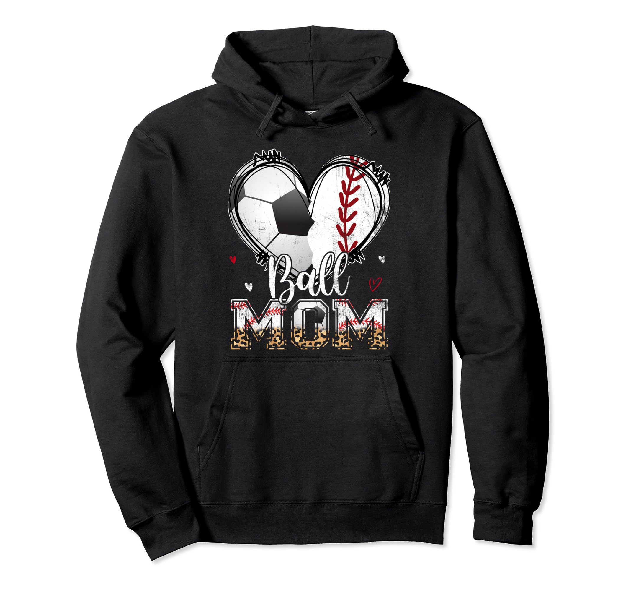 Ball Mom Baseball Soccer Heart Leopard Hoodie - Unique Graphic Men Women