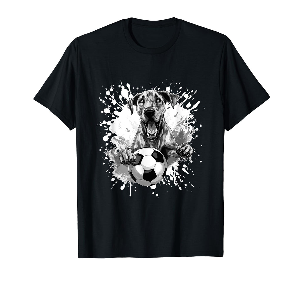 Great Dane Dog Playing Soccer Team Sports T-Shirt - Trendy Graphic Unisex