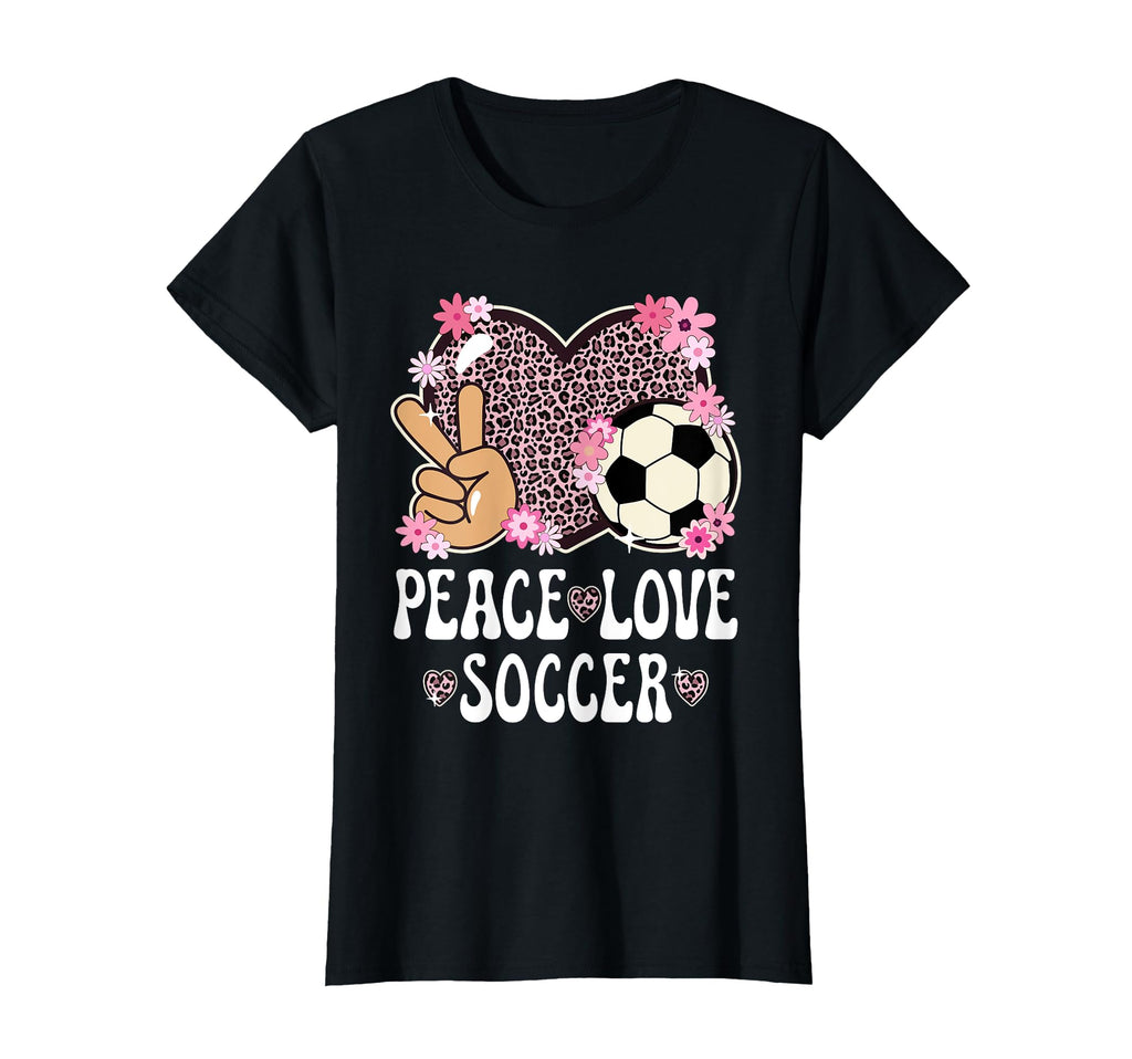 Peace Love Soccer Lover Leopard Soccer T-Shirt - Graphic Print Men Women