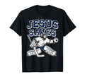 Jesus Saves Christian Hockey Goalie T-Shirt - Minimalist Print for Adults
