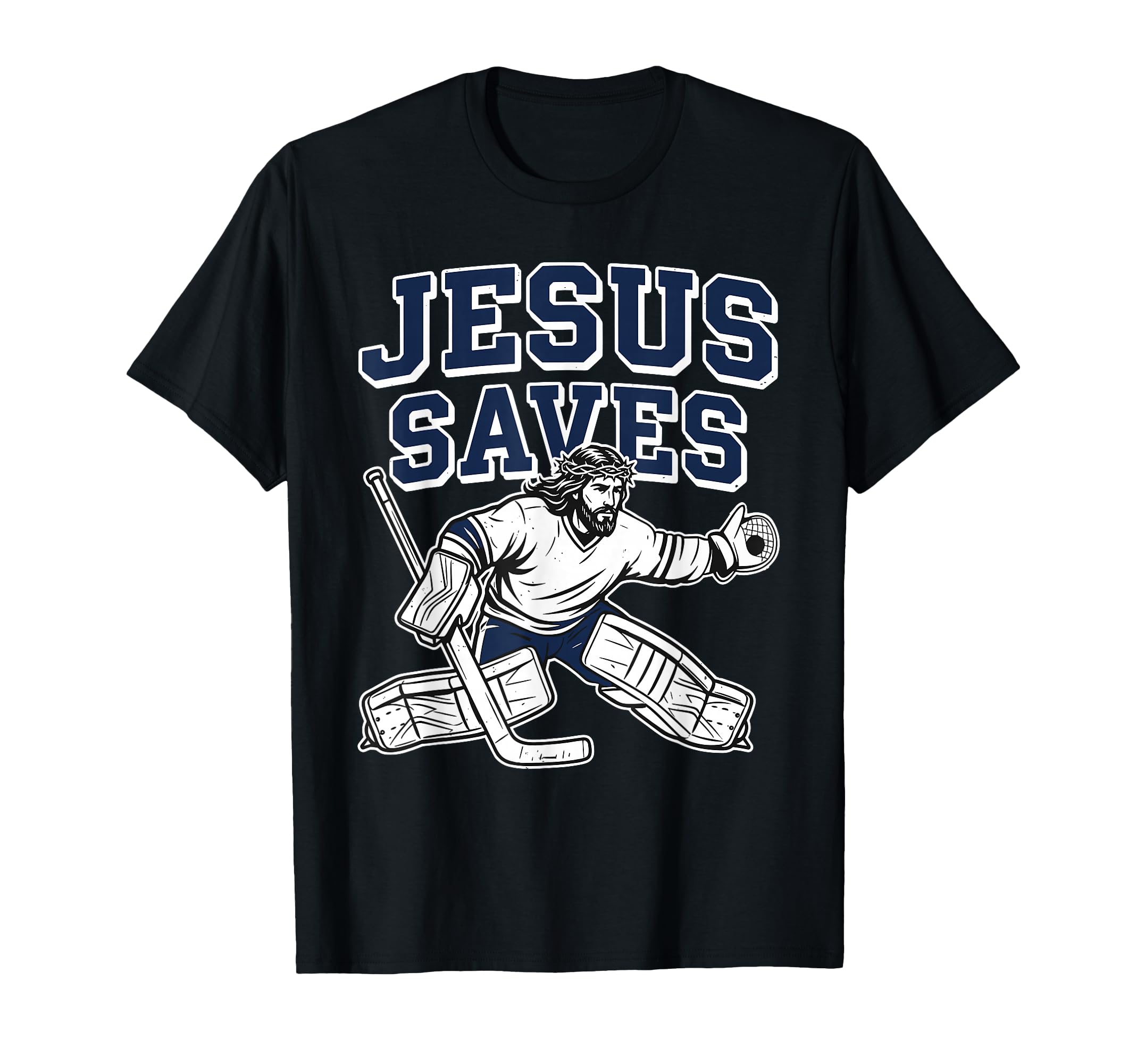 Jesus Saves Christian Hockey Goalie T-Shirt - Minimalist Print for Adults