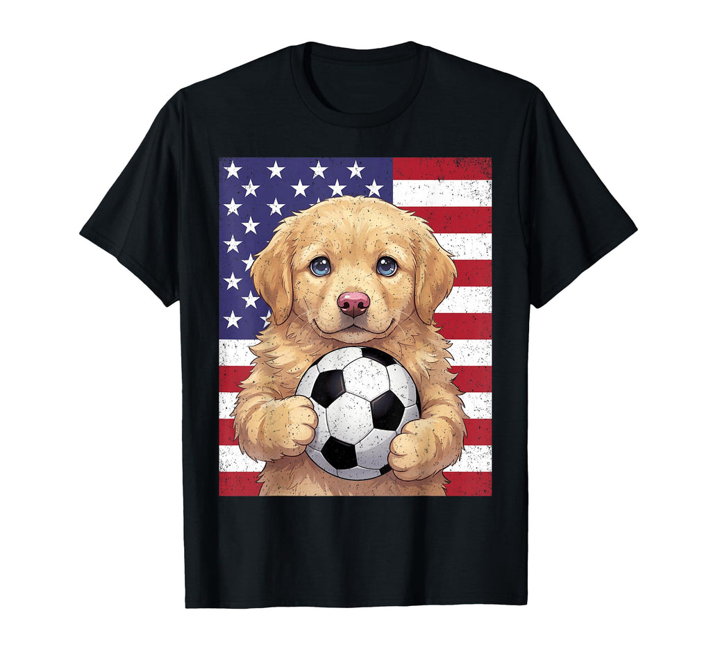Puppy Holding Soccer Ball Usa Flag T-Shirt - Unique Graphic Men Women