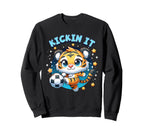 Soccer Player Tiger Kickin It Sweatshirt - Graphic Print for Adults