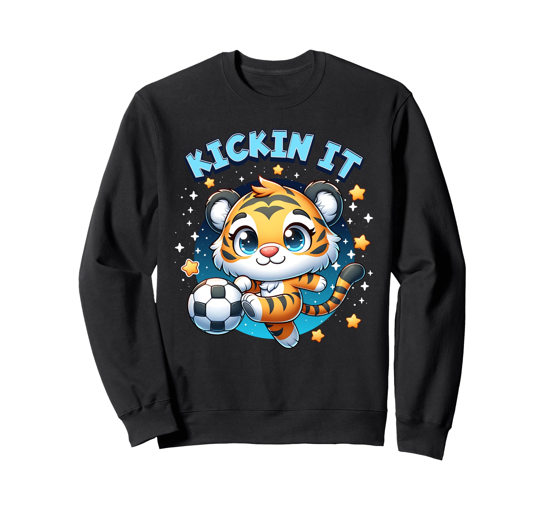 Soccer Player Tiger Kickin It Sweatshirt - Graphic Print for Adults