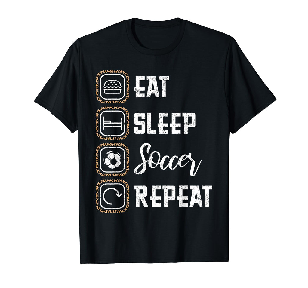 Eat Sleep Soccer Repeat Leopard Soccer T-Shirt - Trendy Graphic Men Women