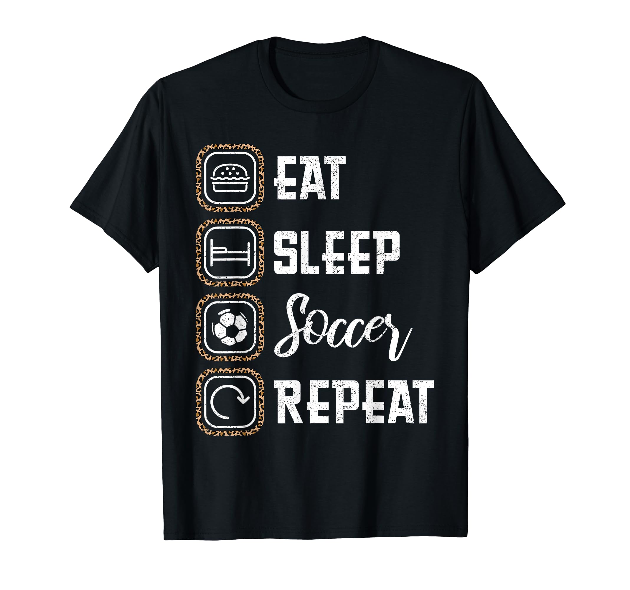 Eat Sleep Soccer Repeat Leopard Soccer T-Shirt - Trendy Graphic Men Women