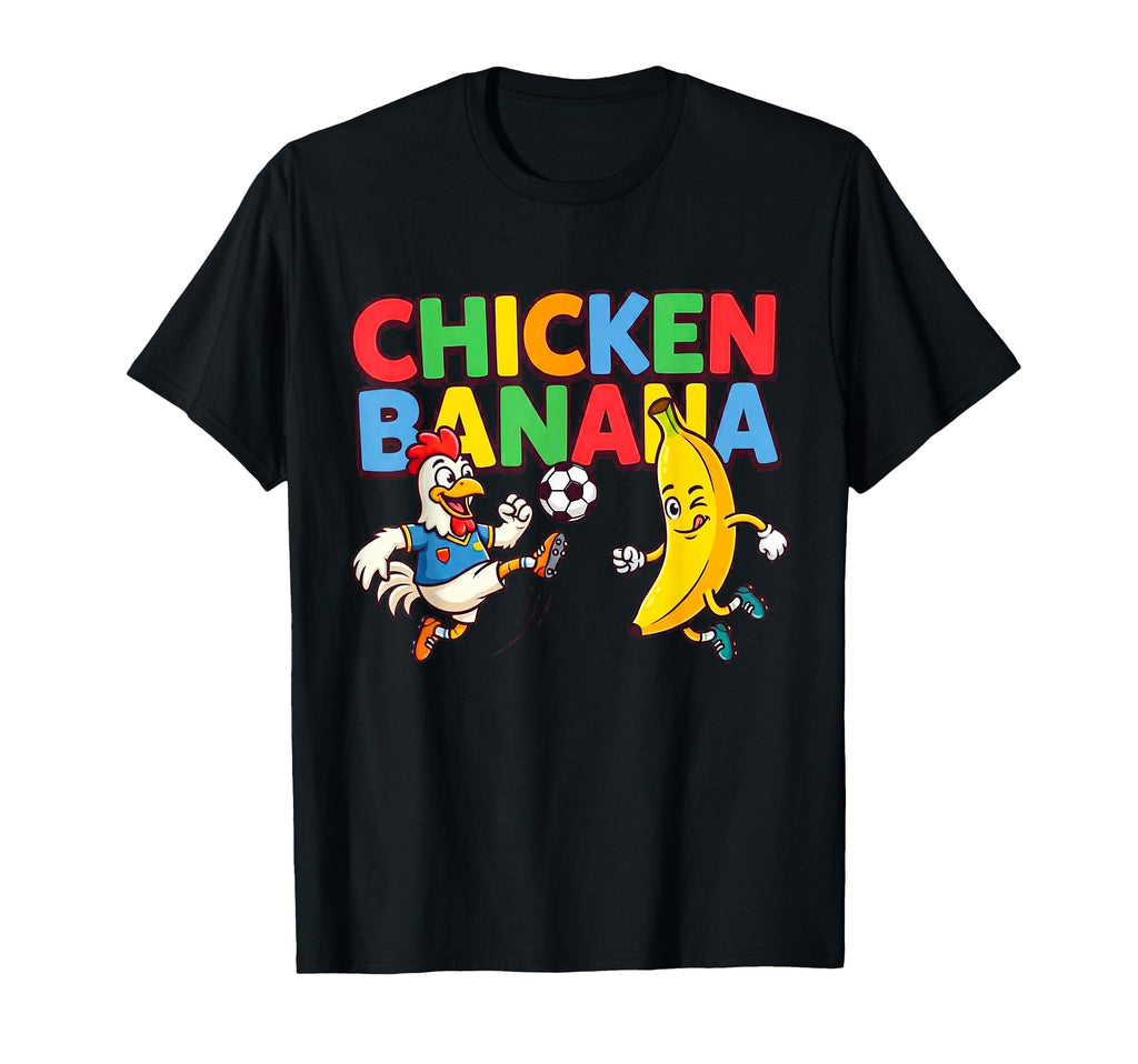 Funny Cartoon Chicken Banana Soccer T-Shirt - Graphic Print for Adults